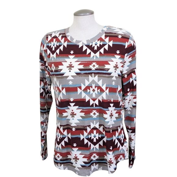 No Boundaries Aztec Print Womans Sz XXXL (21) Long Sleeve Ribbed Shirt Boho Fall - Picture 2 of 8
